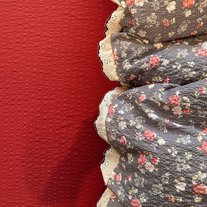 91家纺网 家纺一手货源 找家纺 一比一家纺 2026新款法式花边泡芙纱四件套 胭脂花