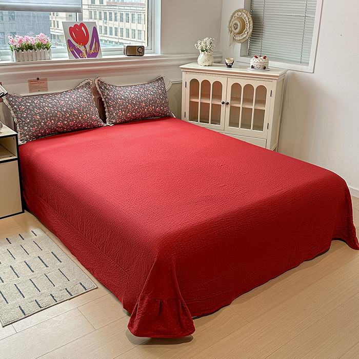 91家纺网 家纺一手货源 找家纺 一比一家纺 2026新款法式花边泡芙纱四件套 胭脂花