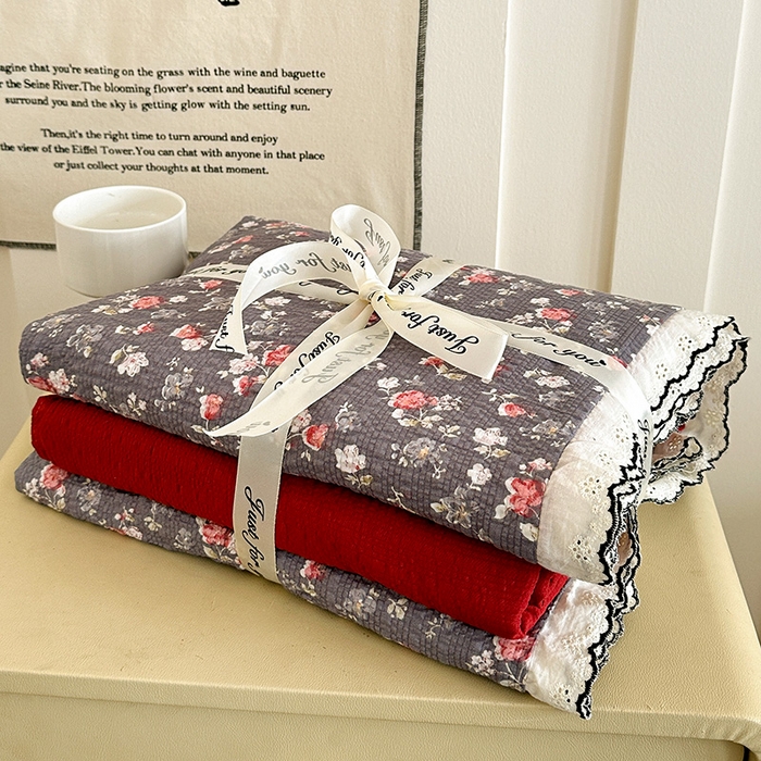 91家纺网 家纺一手货源 找家纺 一比一家纺 2026新款法式花边泡芙纱四件套 胭脂花