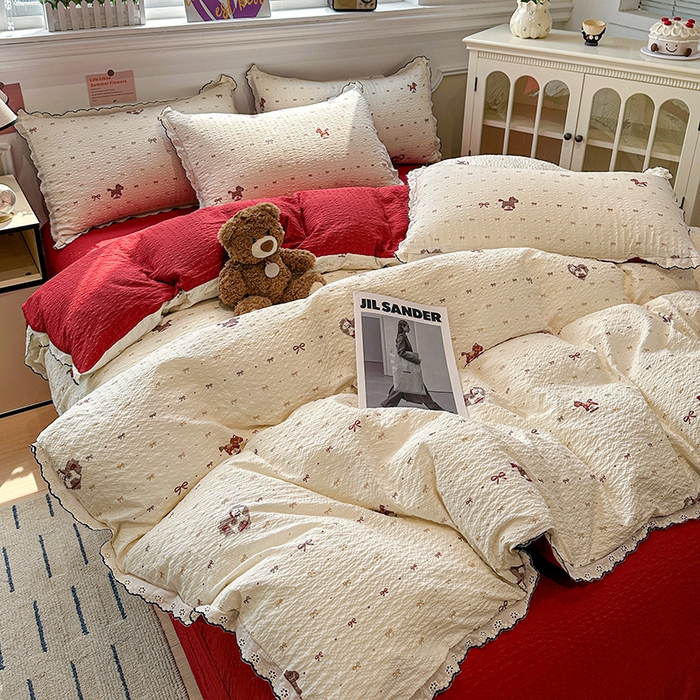 91家纺网 家纺一手货源 找家纺 一比一家纺 2026新款法式花边泡芙纱四件套 摇摇木马