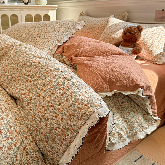 一比一家纺 2026新款法式花边泡芙纱四件套 樱桃季