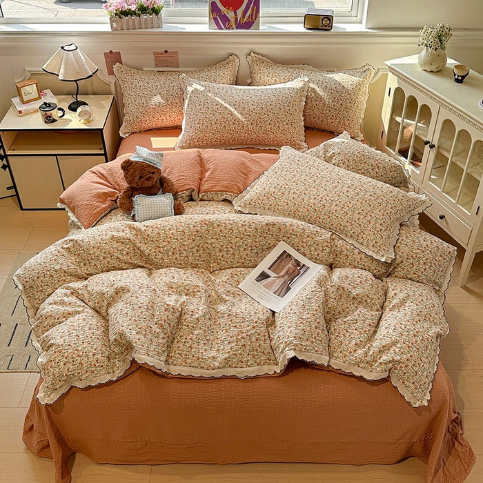 91家纺网 家纺一手货源 找家纺 一比一家纺 2026新款法式花边泡芙纱四件套 樱桃季