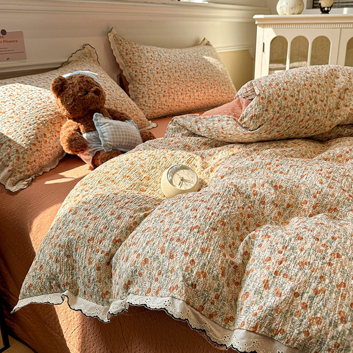 91家纺网 家纺一手货源 找家纺 一比一家纺 2026新款法式花边泡芙纱四件套 樱桃季