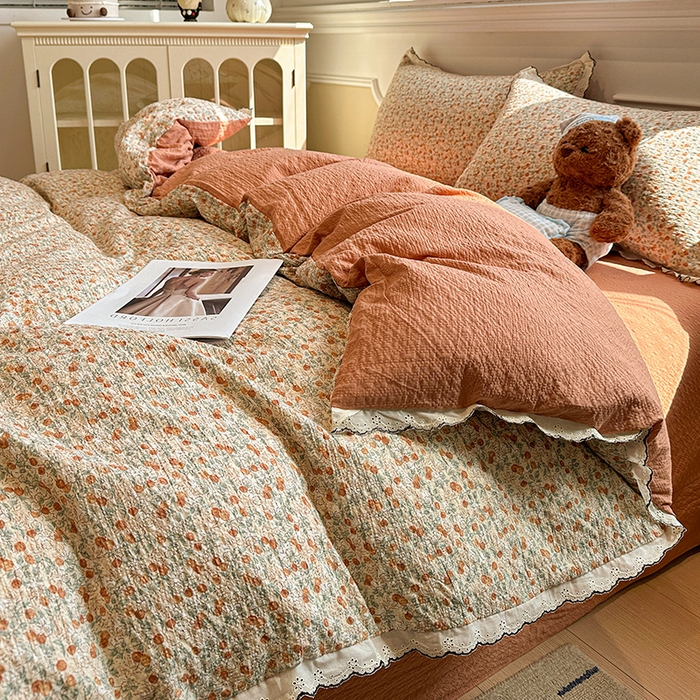 91家纺网 家纺一手货源 找家纺 一比一家纺 2026新款法式花边泡芙纱四件套 樱桃季