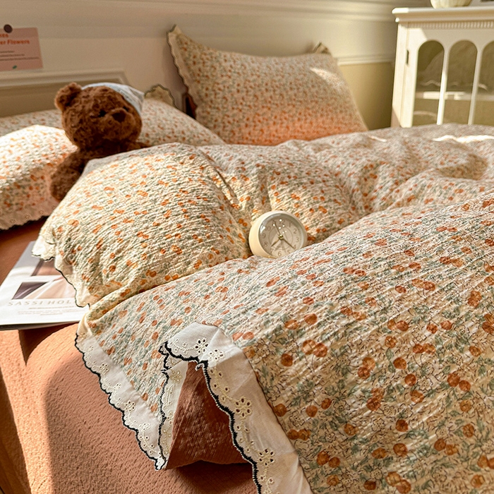 91家纺网 家纺一手货源 找家纺 一比一家纺 2026新款法式花边泡芙纱四件套 樱桃季