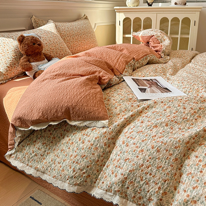 91家纺网 家纺一手货源 找家纺 一比一家纺 2026新款法式花边泡芙纱四件套 樱桃季