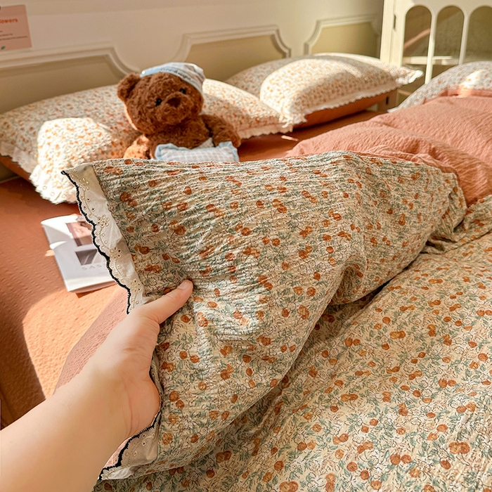 91家纺网 家纺一手货源 找家纺 一比一家纺 2026新款法式花边泡芙纱四件套 樱桃季