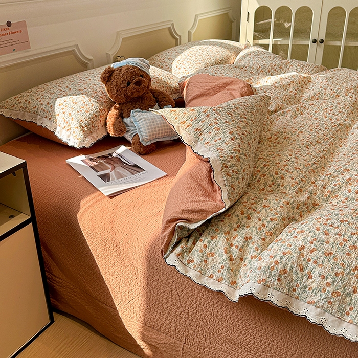 91家纺网 家纺一手货源 找家纺 一比一家纺 2026新款法式花边泡芙纱四件套 樱桃季