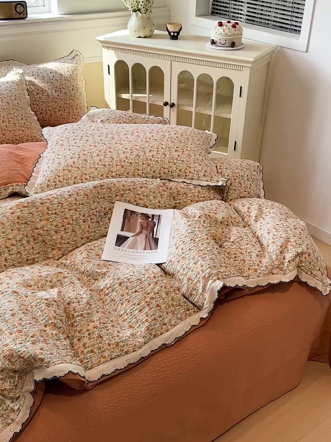 91家纺网 家纺一手货源 找家纺 一比一家纺 2026新款法式花边泡芙纱四件套 樱桃季