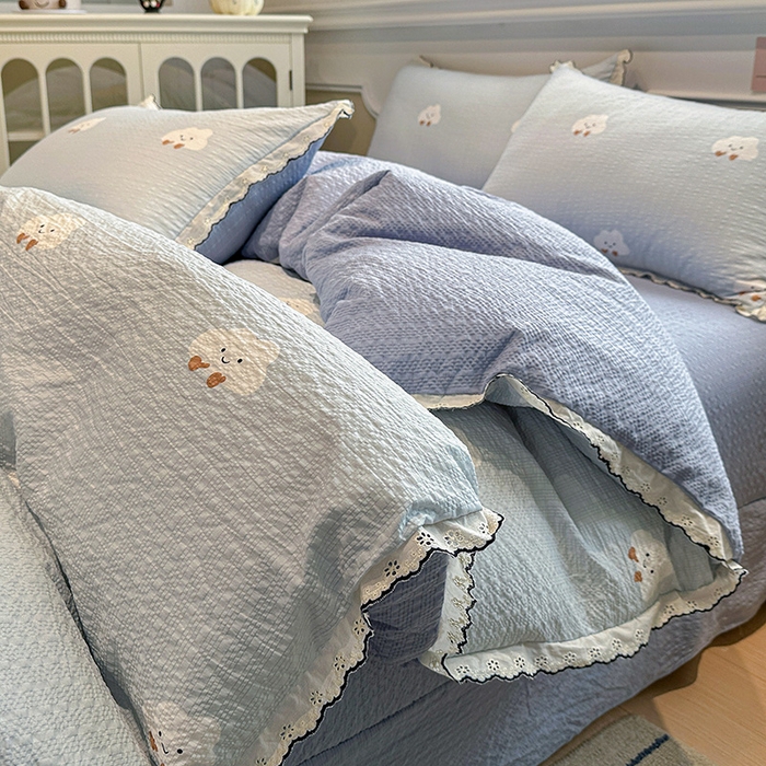 一比一家纺 2026新款法式花边泡芙纱四件套 云朵