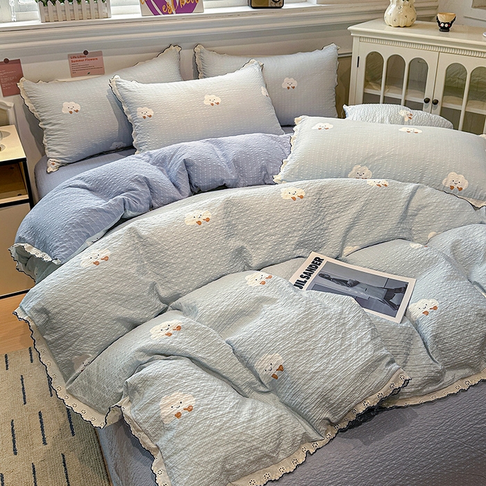 91家纺网 家纺一手货源 找家纺 一比一家纺 2026新款法式花边泡芙纱四件套 云朵