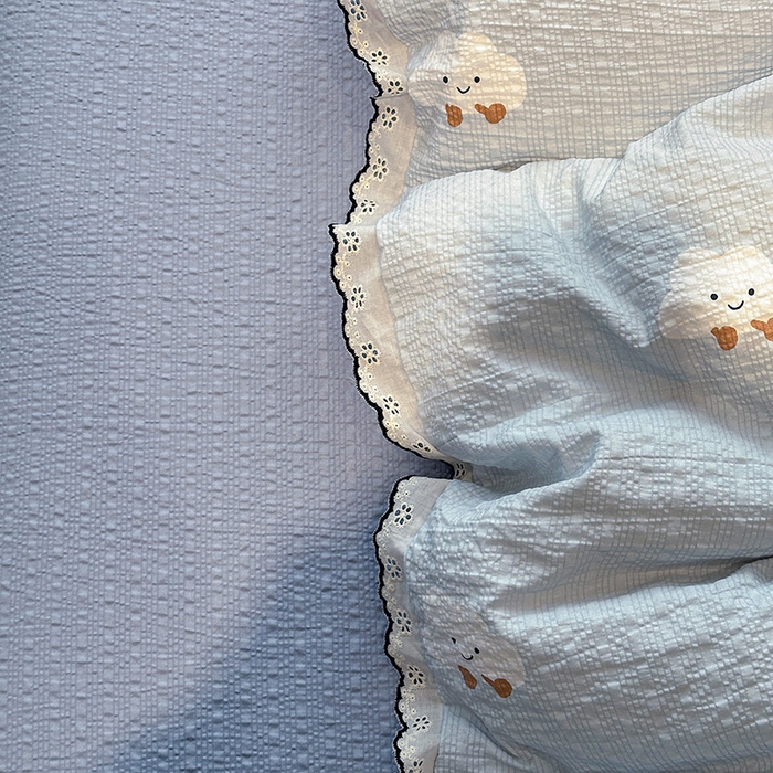 91家纺网 家纺一手货源 找家纺 一比一家纺 2026新款法式花边泡芙纱四件套 云朵