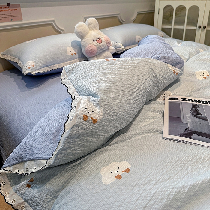 91家纺网 家纺一手货源 找家纺 一比一家纺 2026新款法式花边泡芙纱四件套 云朵