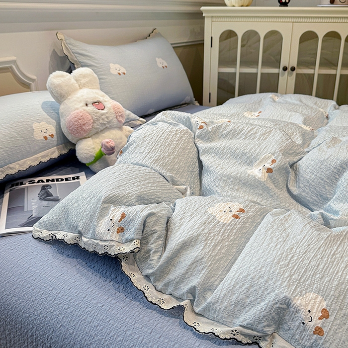 91家纺网 家纺一手货源 找家纺 一比一家纺 2026新款法式花边泡芙纱四件套 云朵