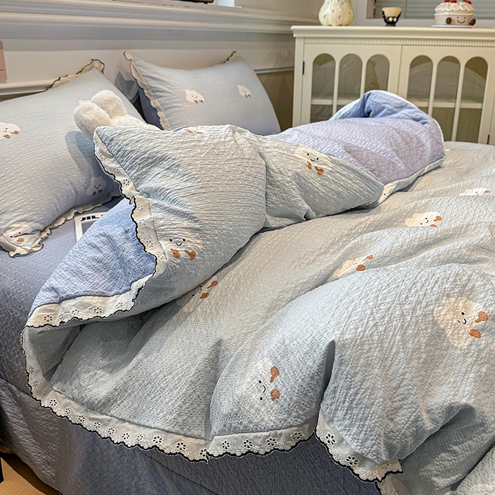 91家纺网 家纺一手货源 找家纺 一比一家纺 2026新款法式花边泡芙纱四件套 云朵