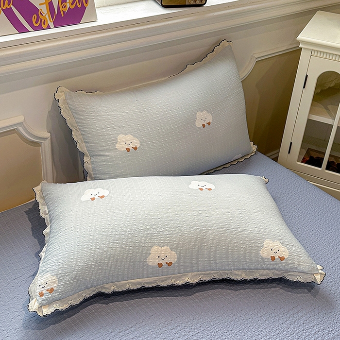 91家纺网 家纺一手货源 找家纺 一比一家纺 2026新款法式花边泡芙纱四件套 云朵