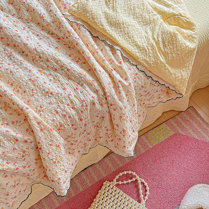 91家纺网 家纺一手货源 找家纺 （总）一比一家纺 2026新款法式花边泡芙纱夏被四件套