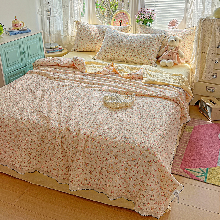 91家纺网 家纺一手货源 找家纺 （总）一比一家纺 2026新款法式花边泡芙纱夏被四件套