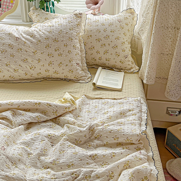 91家纺网 家纺一手货源 找家纺 一比一家纺 2026新款法式花边泡芙纱夏被四件套 春日小兔