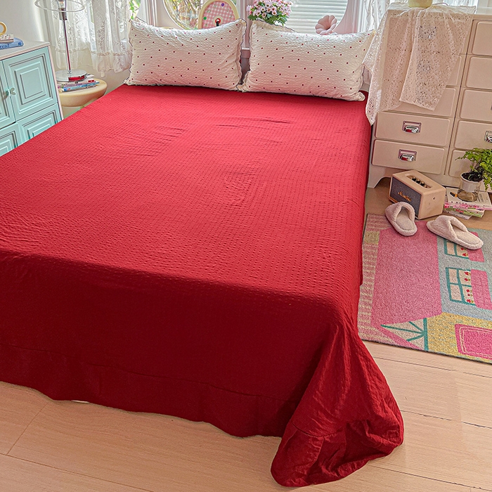 91家纺网 家纺一手货源 找家纺 一比一家纺 2026新款法式花边泡芙纱夏被四件套 红波点