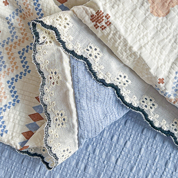 91家纺网 家纺一手货源 找家纺 一比一家纺 2026新款法式花边泡芙纱夏被四件套 萌趣熊