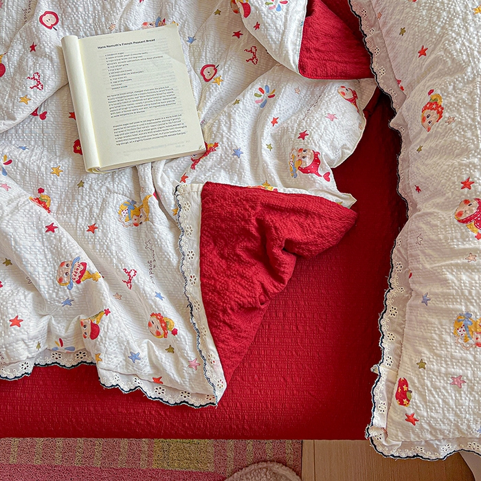 91家纺网 家纺一手货源 找家纺 一比一家纺 2026新款法式花边泡芙纱夏被四件套 梦宝贝 - 红