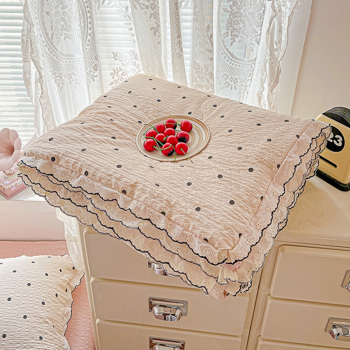 91家纺网 家纺一手货源 找家纺 一比一家纺 2026新款法式花边泡芙纱夏被四件套 奶霜啵啵