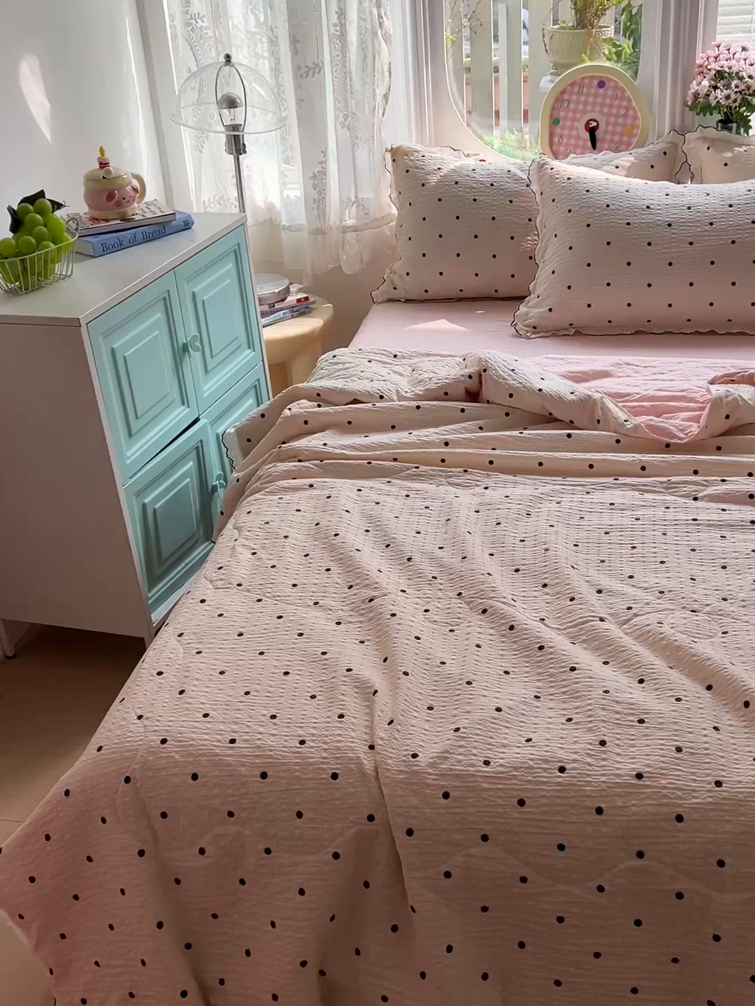 91家纺网 家纺一手货源 找家纺 一比一家纺 2026新款法式花边泡芙纱夏被四件套 奶霜啵啵