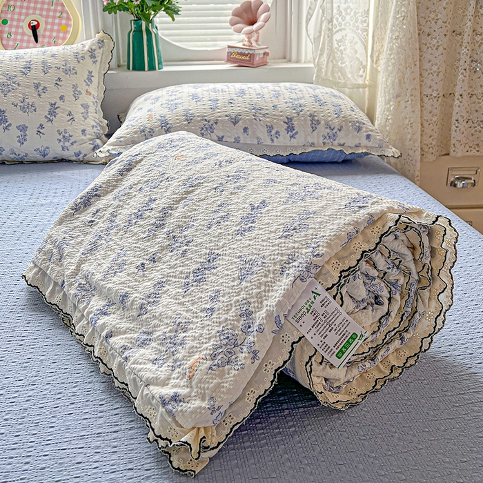 91家纺网 家纺一手货源 找家纺 一比一家纺 2026新款法式花边泡芙纱夏被四件套 青禾