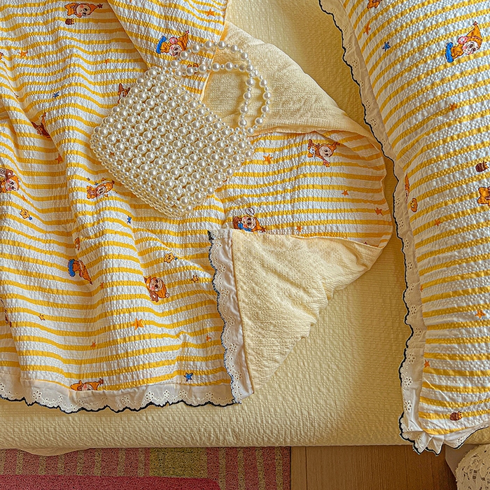 91家纺网 家纺一手货源 找家纺 一比一家纺 2026新款法式花边泡芙纱夏被四件套 晚安星人