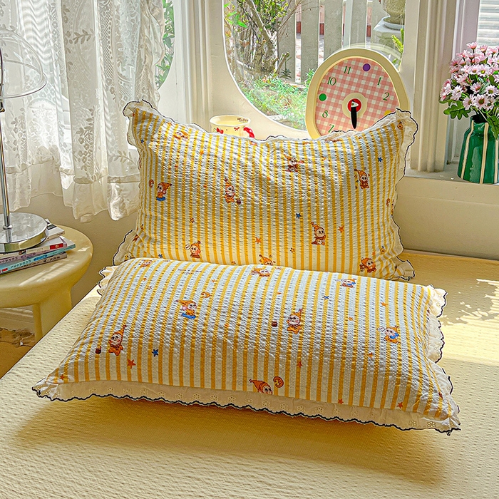 91家纺网 家纺一手货源 找家纺 一比一家纺 2026新款法式花边泡芙纱夏被四件套 晚安星人