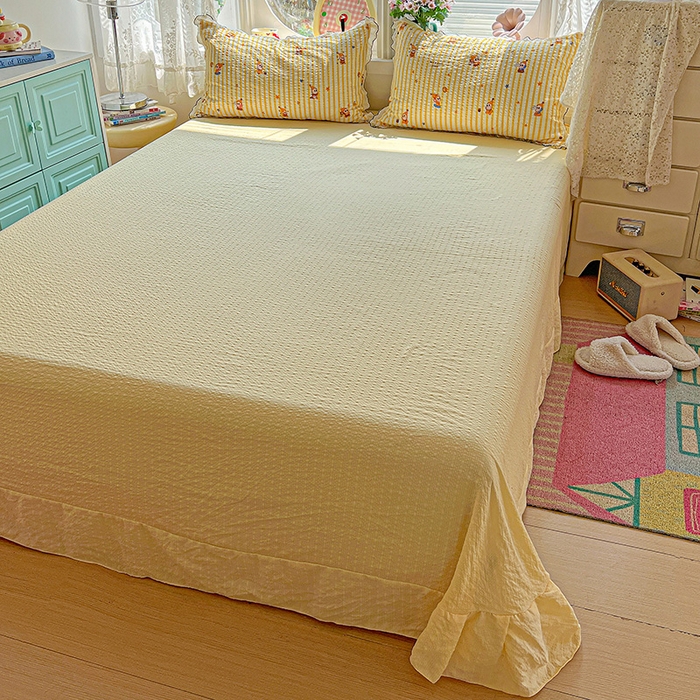 91家纺网 家纺一手货源 找家纺 一比一家纺 2026新款法式花边泡芙纱夏被四件套 晚安星人