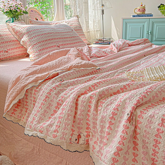 91家纺网 家纺一手货源 找家纺 一比一家纺 2026新款法式花边泡芙纱夏被四件套 幸运汪