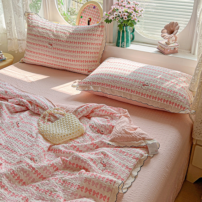 91家纺网 家纺一手货源 找家纺 一比一家纺 2026新款法式花边泡芙纱夏被四件套 幸运汪