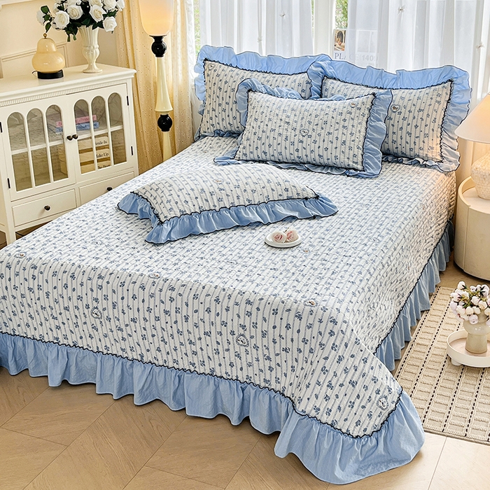 91家纺网 家纺一手货源 找家纺 （总）妮恒美 2026新款法式床盖款泡芙纱夏被四件套