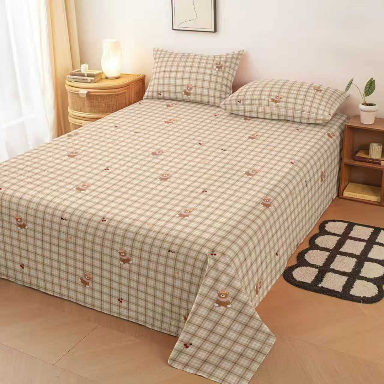 雨洋家纺 2026新款印花老粗布床单系列 卡洛熊