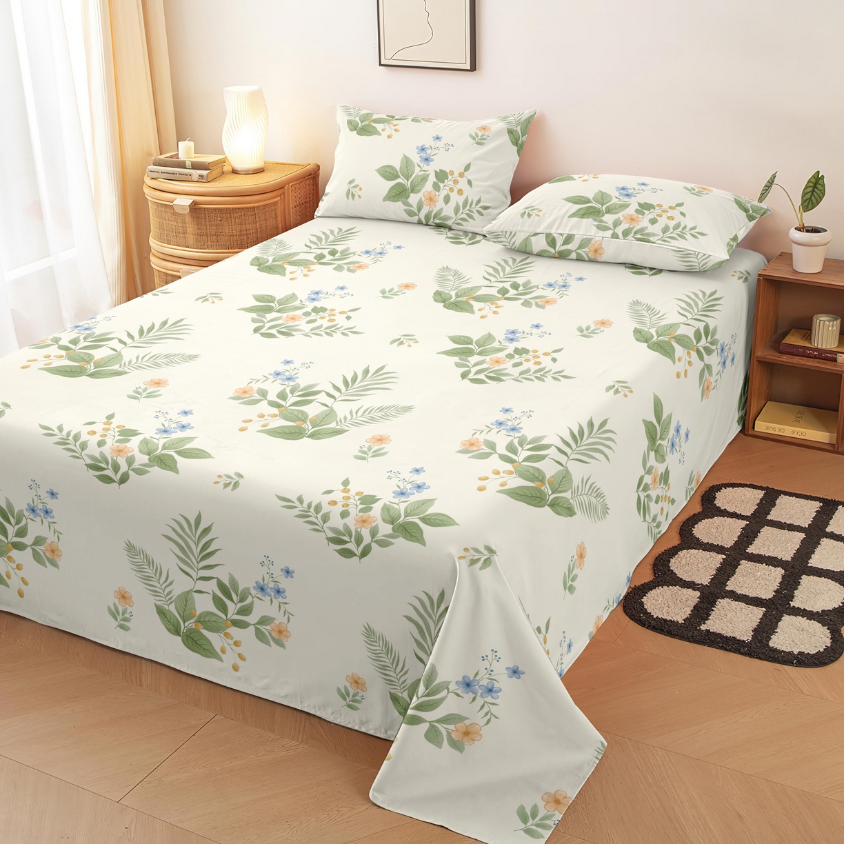 雨洋家纺 2026新款印花老粗布床单系列 缤纷花语