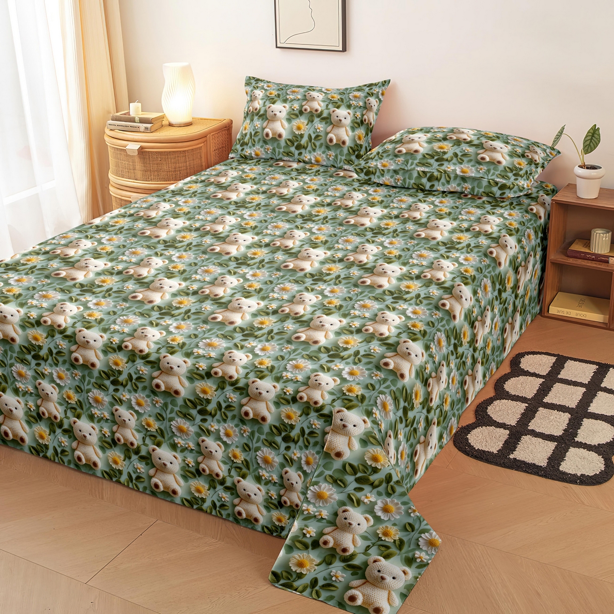 雨洋家纺 2026新款印花老粗布床单系列 可爱熊