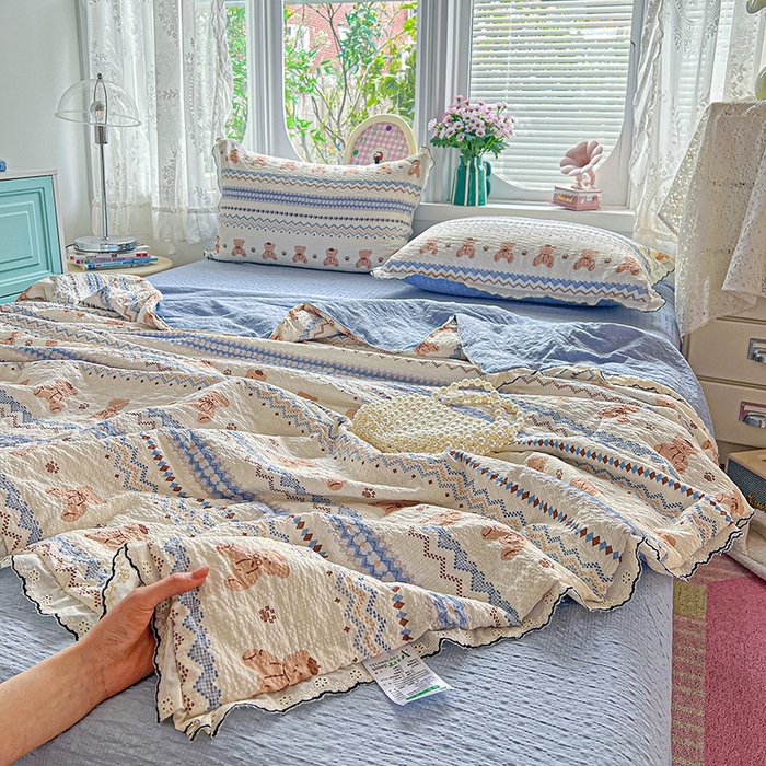 91家纺网 家纺一手货源 找家纺 （总）一比一家纺 2026新款法式花边泡芙纱夏被四件套