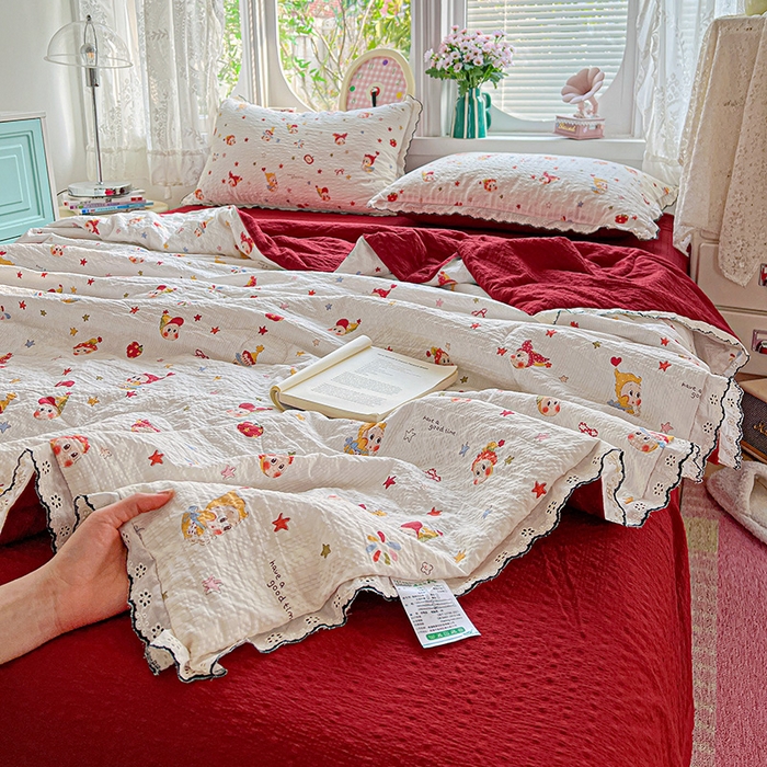 91家纺网 家纺一手货源 找家纺 （总）一比一家纺 2026新款法式花边泡芙纱夏被四件套