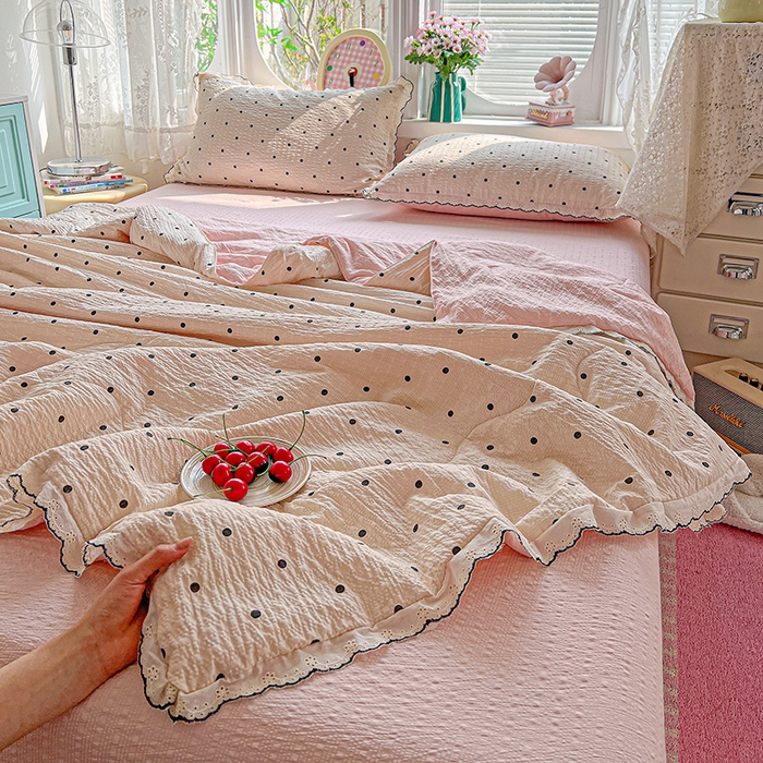 91家纺网 家纺一手货源 找家纺 （总）一比一家纺 2026新款法式花边泡芙纱夏被四件套