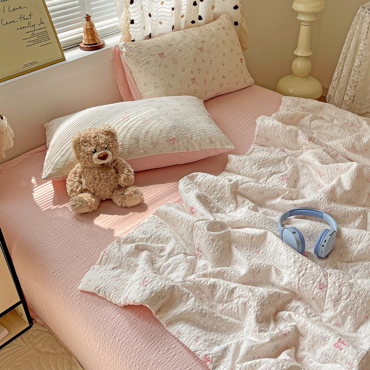 91家纺网 家纺一手货源 找家纺 （总）一比一家纺 2026新款泡芙纱简款夏被四件套