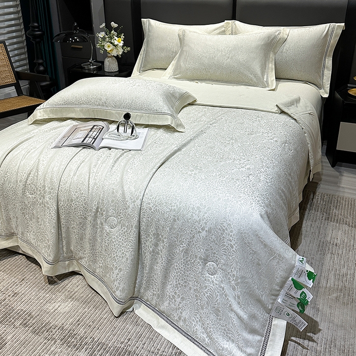 91家纺网 家纺一手货源 找家纺 欧夏家纺 2026新款莱赛尔天丝雅麻大提花镂空夏被空调被夏凉被夏季薄被子直播供货外贸 清新绿