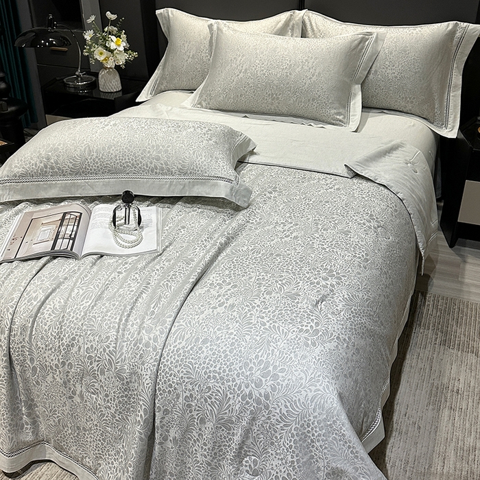 91家纺网 家纺一手货源 找家纺 欧夏家纺 2026新款莱赛尔天丝雅麻大提花镂空夏被空调被夏凉被夏季薄被子直播供货外贸 宾利蓝