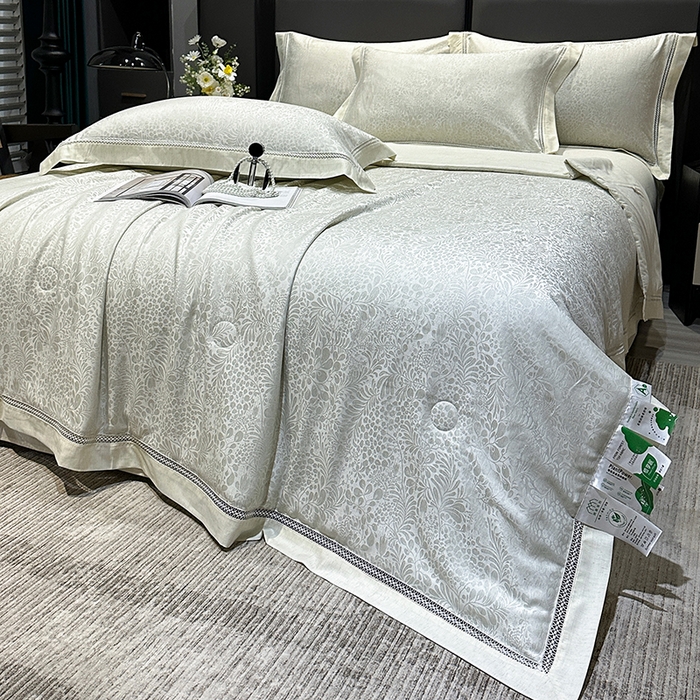 91家纺网 家纺一手货源 找家纺 欧夏家纺 2026新款莱赛尔天丝雅麻大提花镂空夏被空调被夏凉被夏季薄被子直播供货外贸 清新绿