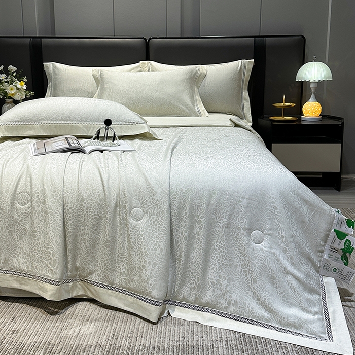 91家纺网 家纺一手货源 找家纺 欧夏家纺 2026新款莱赛尔天丝雅麻大提花镂空夏被空调被夏凉被夏季薄被子直播供货外贸 清新绿