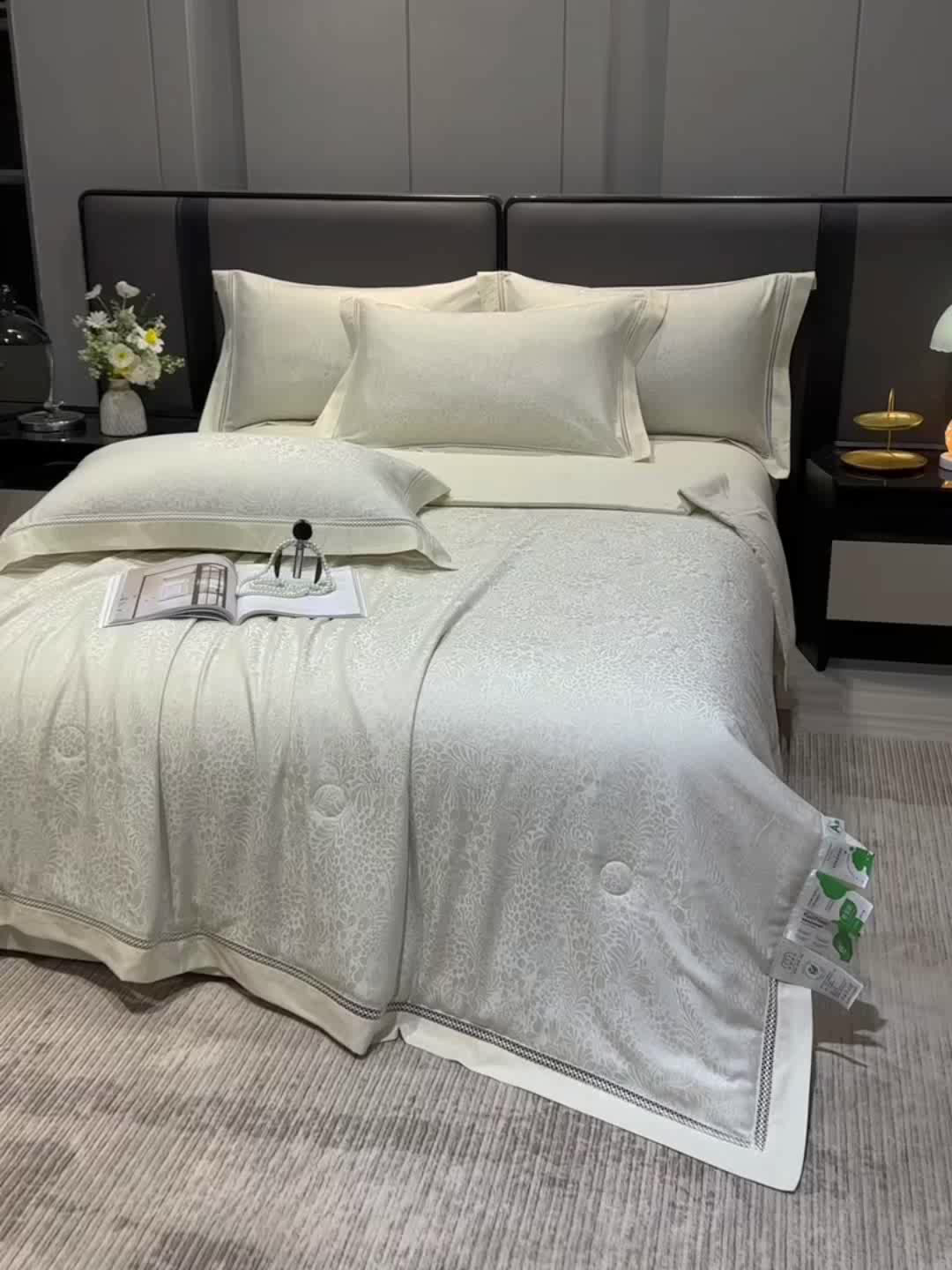 91家纺网 家纺一手货源 找家纺 欧夏家纺 2026新款莱赛尔天丝雅麻大提花镂空夏被空调被夏凉被夏季薄被子直播供货外贸 清新绿