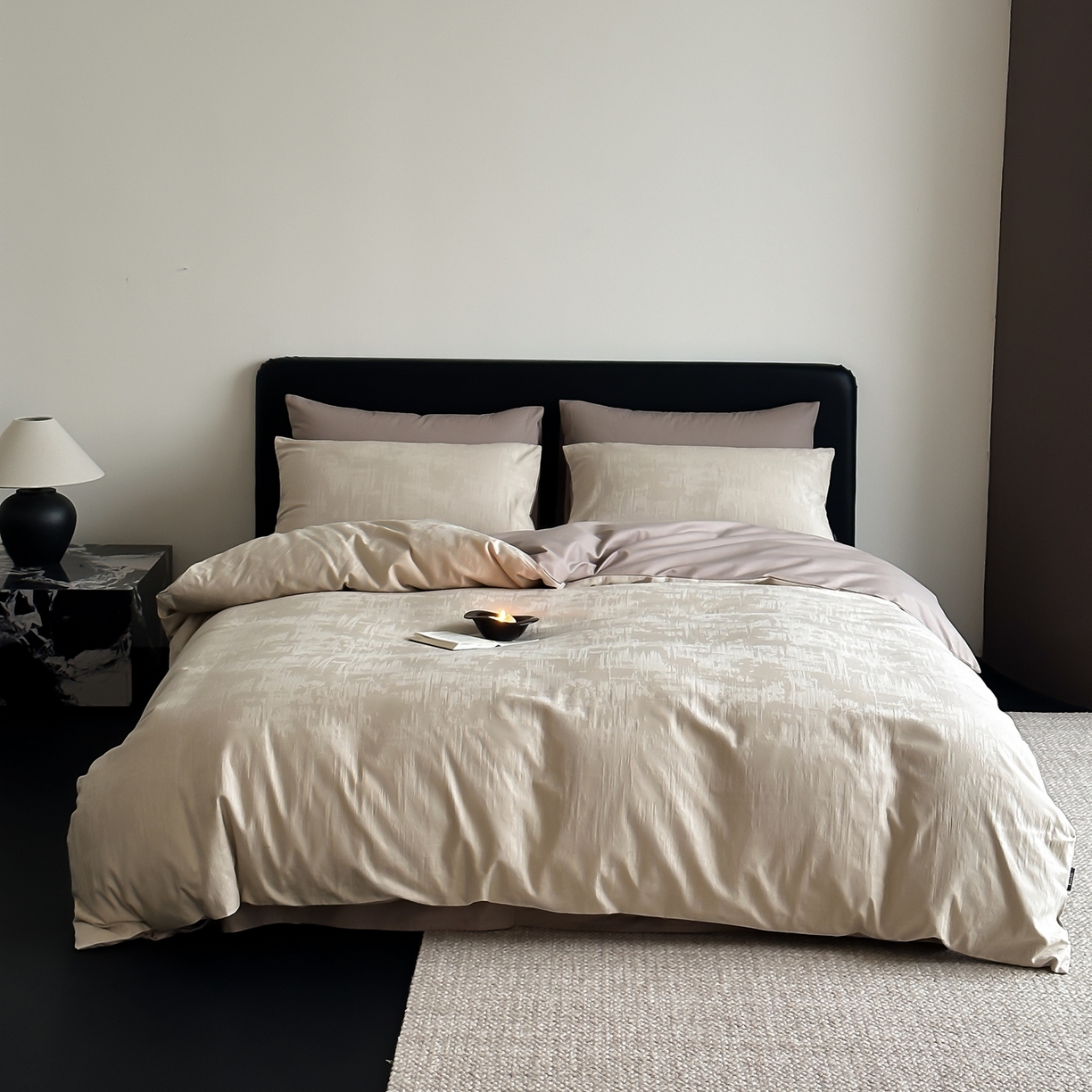 91家纺网 家纺一手货源 找家纺 玉宇阁家居 2026新款全棉纯棉40S大提花四件套 雾岛-可可棕