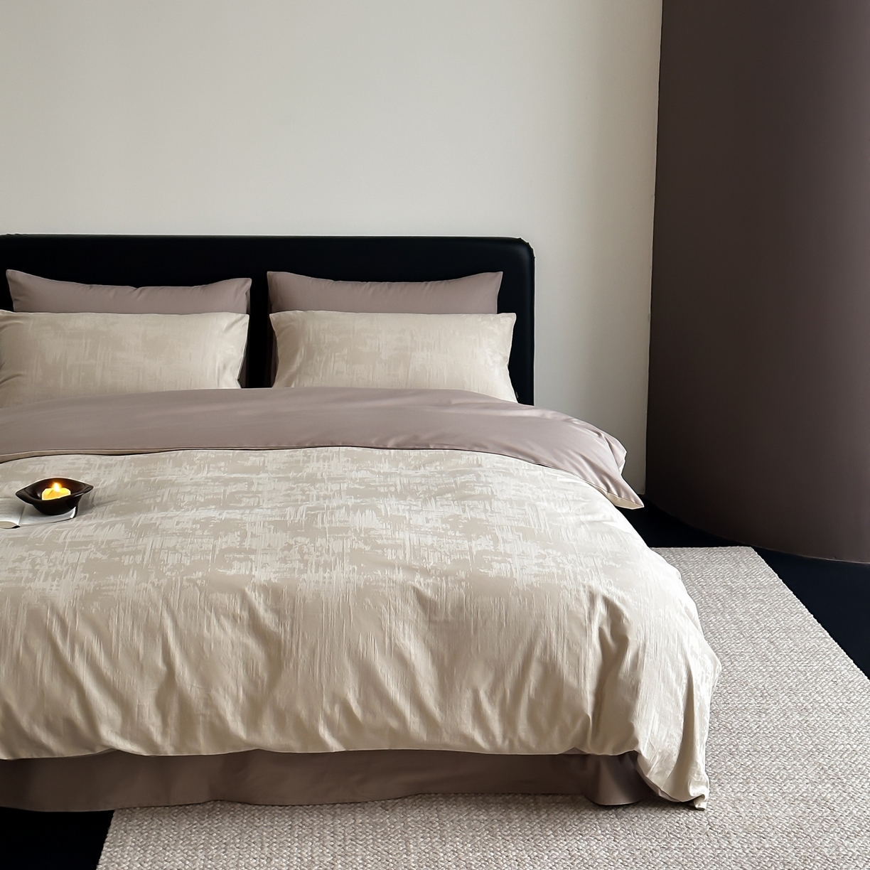 玉宇阁家居 2026新款全棉纯棉40S大提花四件套 雾岛-可可棕