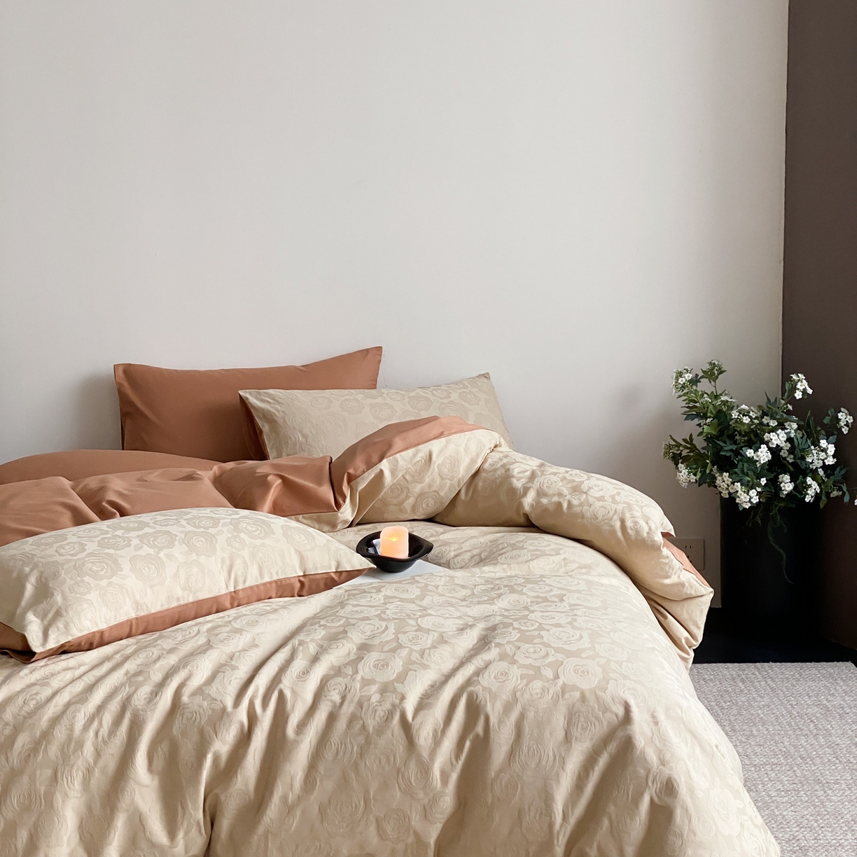 91家纺网 家纺一手货源 找家纺 玉宇阁家居 2026新款全棉纯棉40S大提花四件套 漫-暖阳摩卡